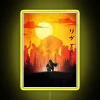 Eye-catching LED battle sign against monsters in vibrant colorful lighting.
