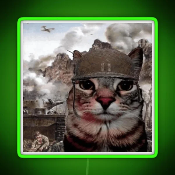 War Cat Thousand Yard Stare Meme RGB Neon Sign
