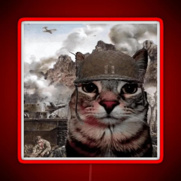 War Cat Thousand Yard Stare Meme RGB Neon Sign