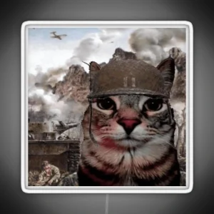 War Cat Thousand Yard Stare Meme RGB Neon Sign