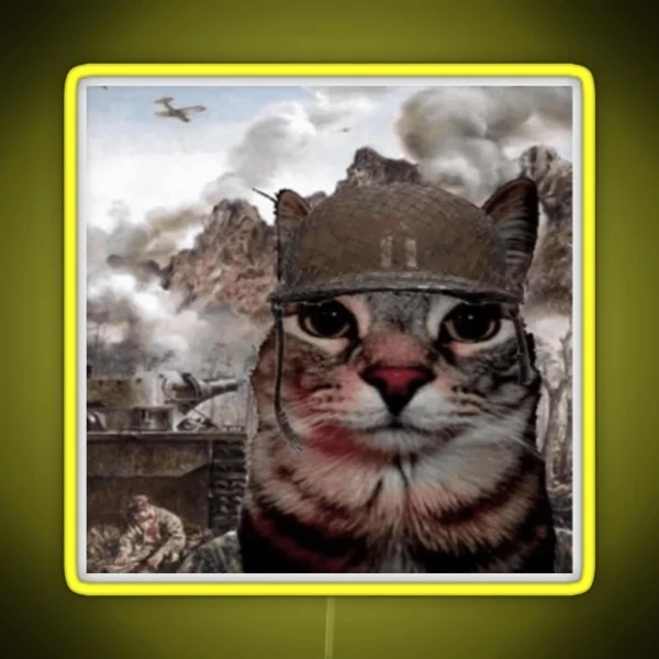 War Cat Thousand Yard Stare Meme RGB Neon Sign