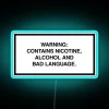 Warning neon sign with edgy humor, bright RGB LED design.