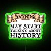 Vintage inspired history wall decor with vibrant RGB neon accents