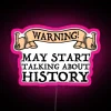 Vibrant warning neon sign with bold History and RGB colors