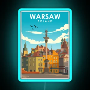 Warsaw Poland Vintage Minimal Retro Travel Poster RGB Neon Sign