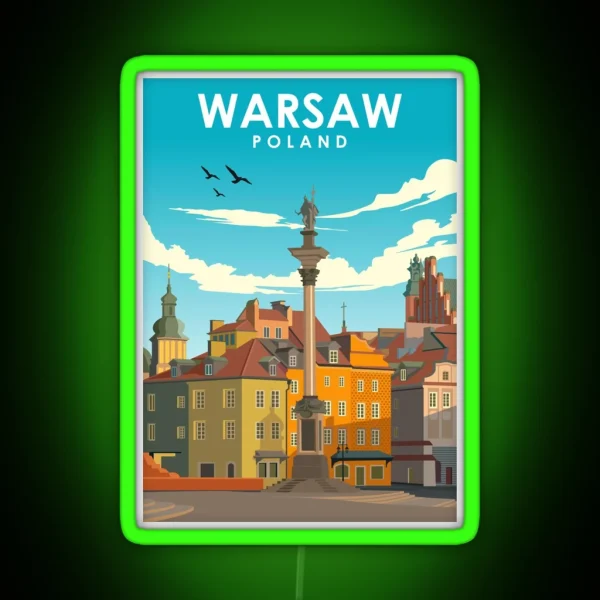 Warsaw Poland Vintage Minimal Retro Travel Poster RGB Neon Sign