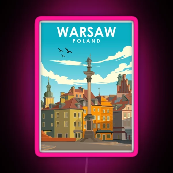 Warsaw Poland Vintage Minimal Retro Travel Poster RGB Neon Sign