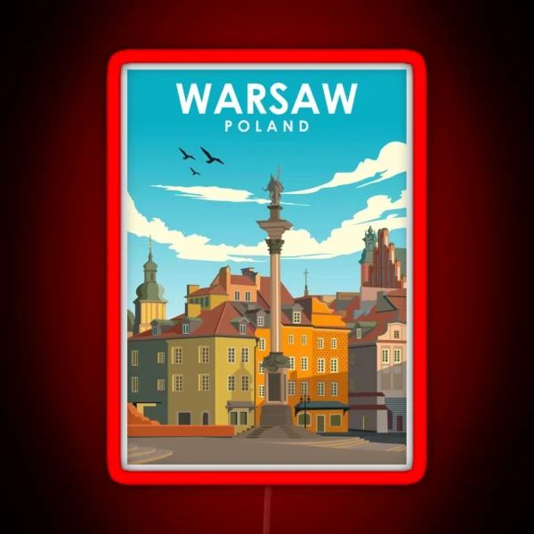 Warsaw Poland Vintage Minimal Retro Travel Poster RGB Neon Sign