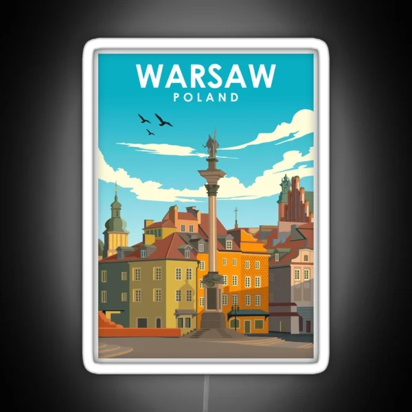 Warsaw Poland Vintage Minimal Retro Travel Poster RGB Neon Sign