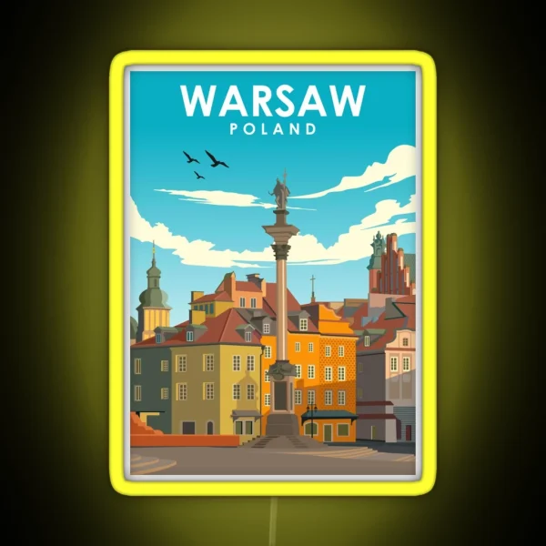 Warsaw Poland Vintage Minimal Retro Travel Poster RGB Neon Sign