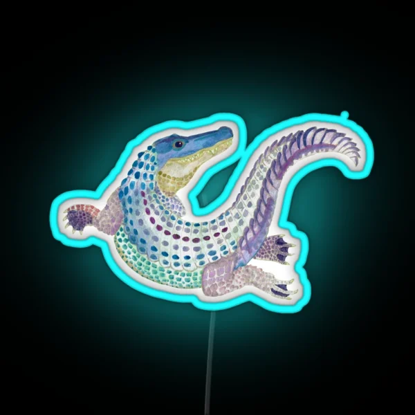 Watercolor Alligator RGB Neon Sign