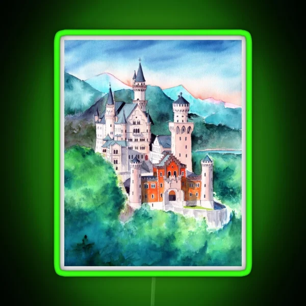 Watercolor Bavarian Neuschweinstein Castle RGB Neon Sign