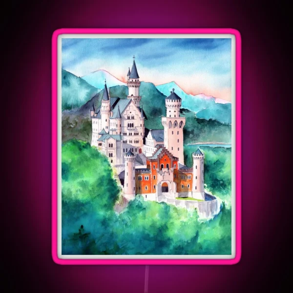 Watercolor Bavarian Neuschweinstein Castle RGB Neon Sign