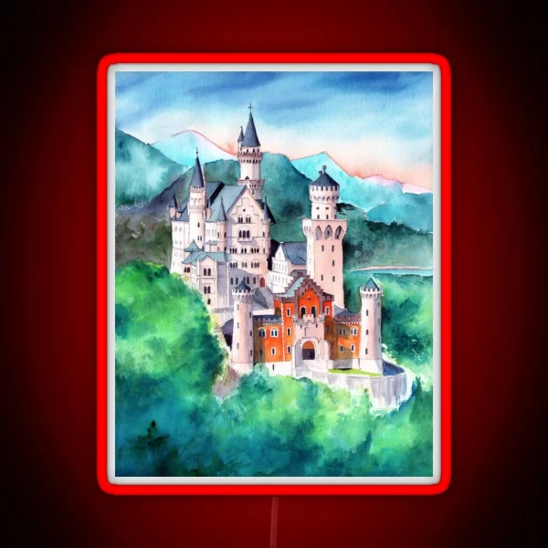 Watercolor Bavarian Neuschweinstein Castle RGB Neon Sign