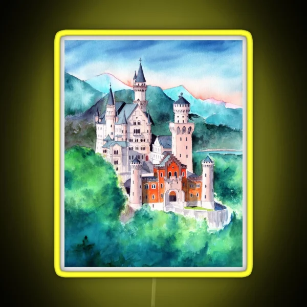 Watercolor Bavarian Neuschweinstein Castle RGB Neon Sign