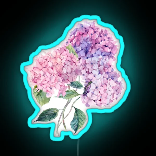 Watercolor Branch Of Blooming Hydrangeas RGB Neon Sign