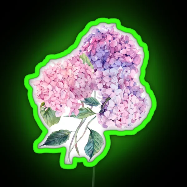 Watercolor Branch Of Blooming Hydrangeas RGB Neon Sign