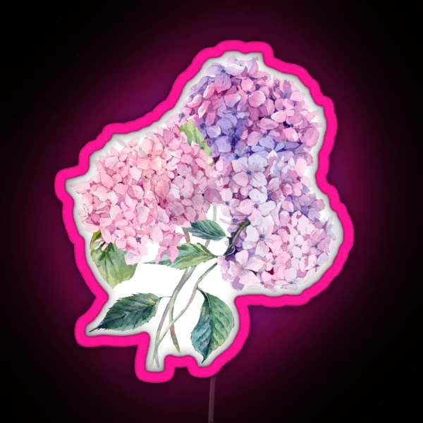 Watercolor Branch Of Blooming Hydrangeas RGB Neon Sign