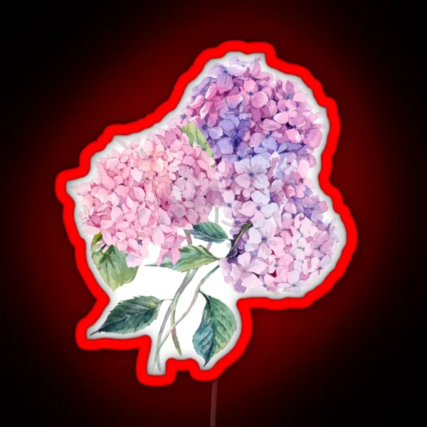 Watercolor Branch Of Blooming Hydrangeas RGB Neon Sign