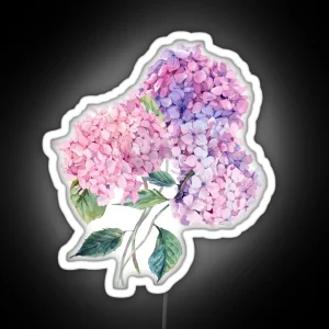 Watercolor Branch Of Blooming Hydrangeas RGB Neon Sign