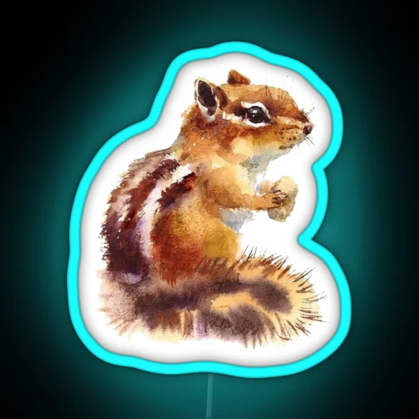 Watercolor Chipmunk Squirrel RGB Neon Sign