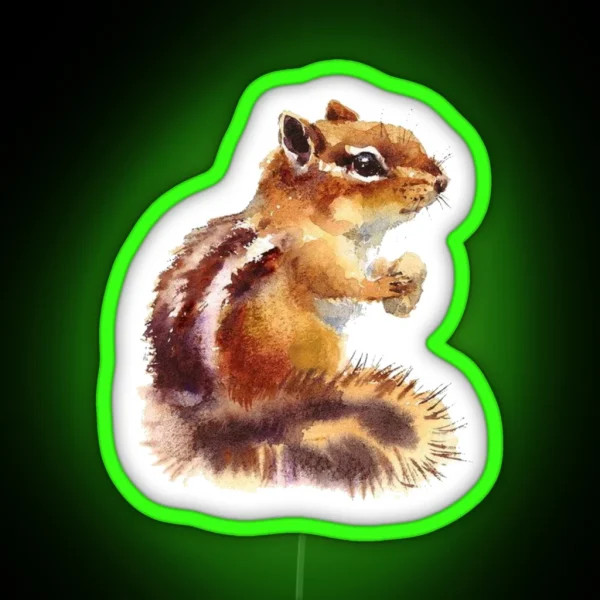Watercolor Chipmunk Squirrel RGB Neon Sign