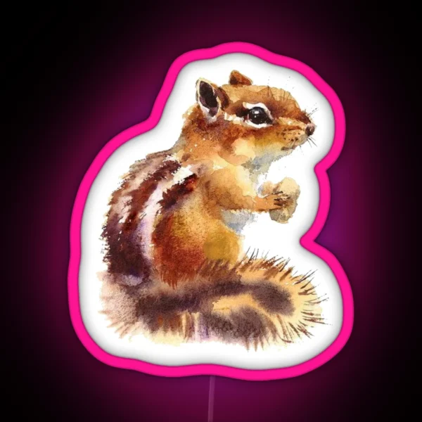 Watercolor Chipmunk Squirrel RGB Neon Sign