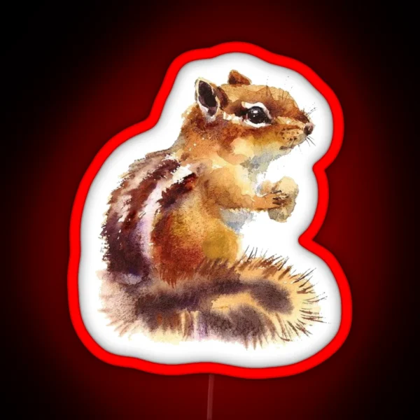 Watercolor Chipmunk Squirrel RGB Neon Sign