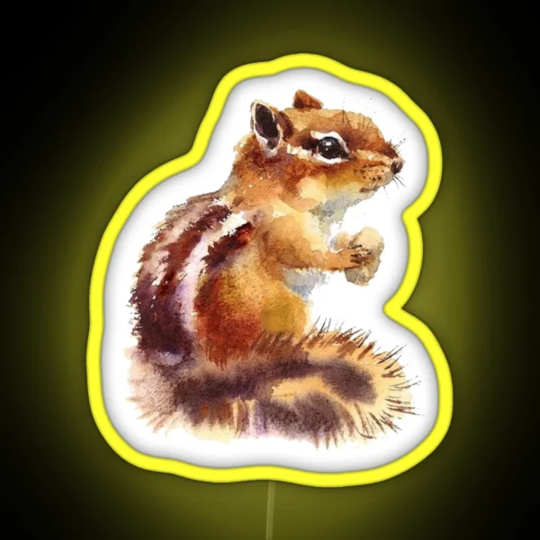 Watercolor Chipmunk Squirrel RGB Neon Sign
