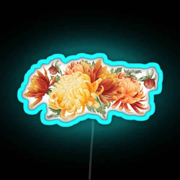 Watercolor Chrysanthemum Bouquet RGB Neon Sign