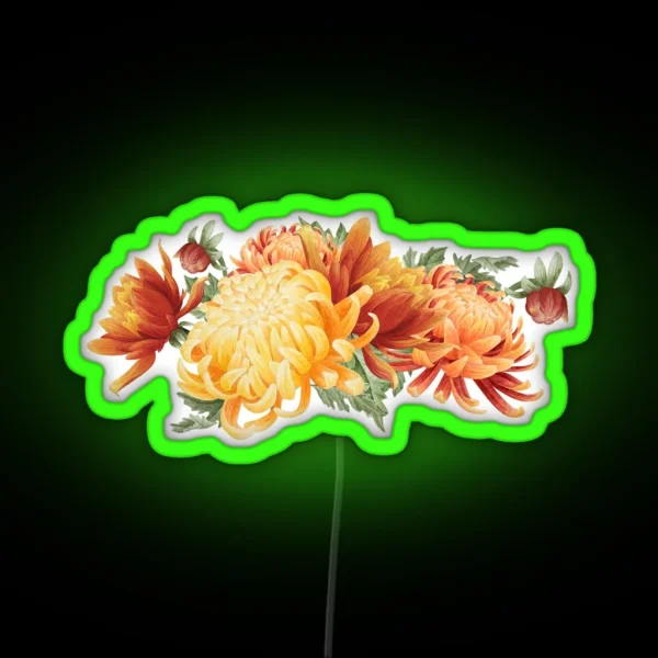 Watercolor Chrysanthemum Bouquet RGB Neon Sign
