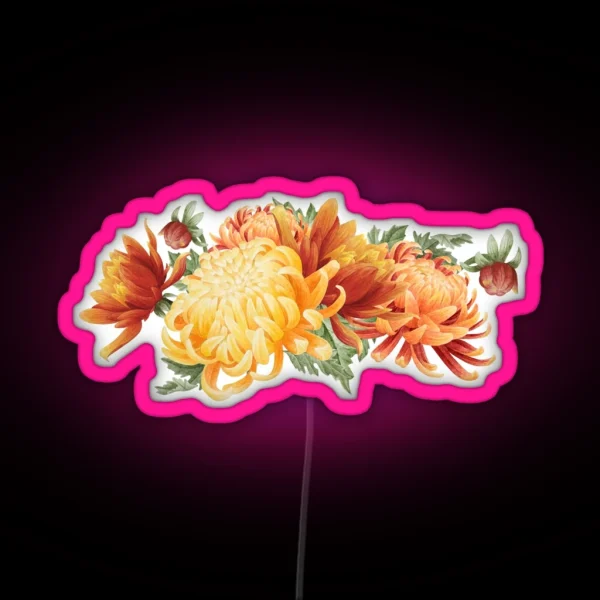 Watercolor Chrysanthemum Bouquet RGB Neon Sign