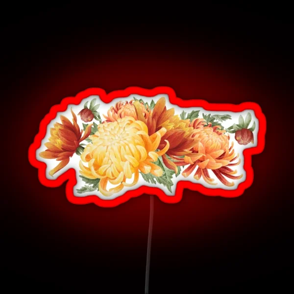 Watercolor Chrysanthemum Bouquet RGB Neon Sign