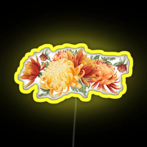 Watercolor Chrysanthemum Bouquet RGB Neon Sign