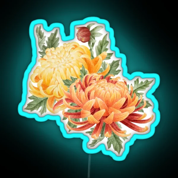 Watercolor Chrysanthemum Bouquet RGB Neon Sign