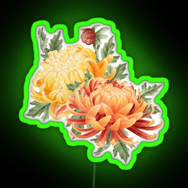 Watercolor Chrysanthemum Bouquet RGB Neon Sign