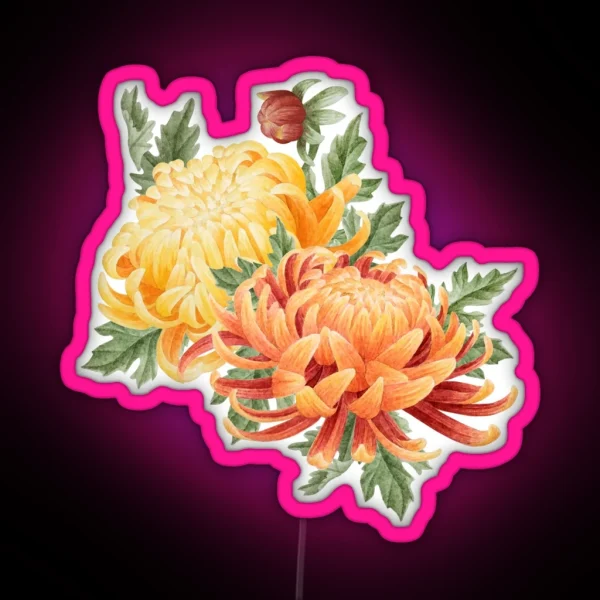 Watercolor Chrysanthemum Bouquet RGB Neon Sign