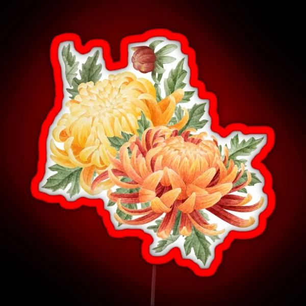 Watercolor Chrysanthemum Bouquet RGB Neon Sign