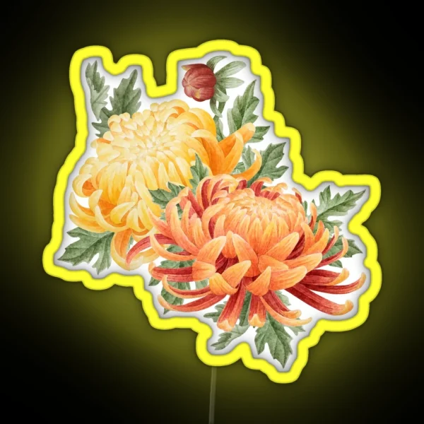 Watercolor Chrysanthemum Bouquet RGB Neon Sign