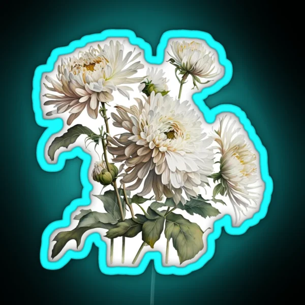 Watercolor Chrysanthemum RGB Neon Sign