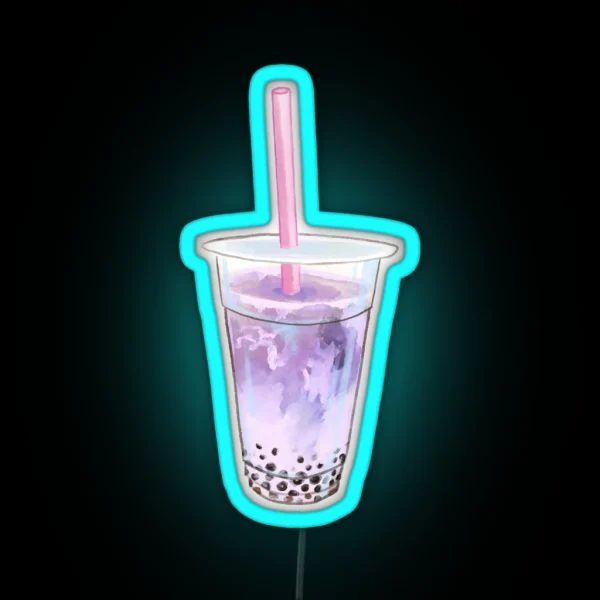 Watercolor Cute Taro Milk Tea Boba RGB Neon Sign