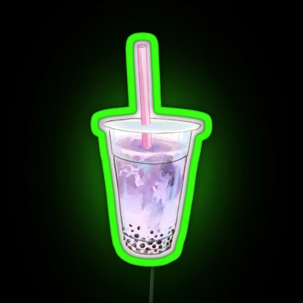 Watercolor Cute Taro Milk Tea Boba RGB Neon Sign