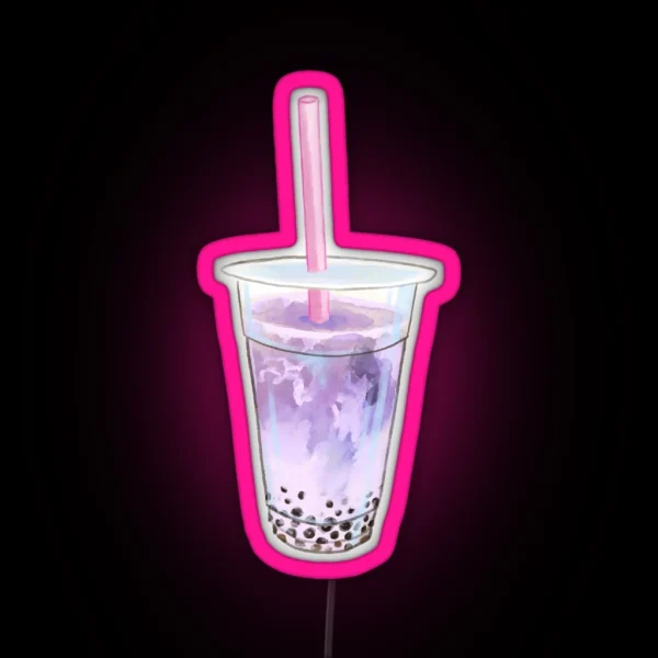 Watercolor Cute Taro Milk Tea Boba RGB Neon Sign