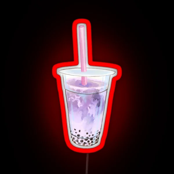 Watercolor Cute Taro Milk Tea Boba RGB Neon Sign