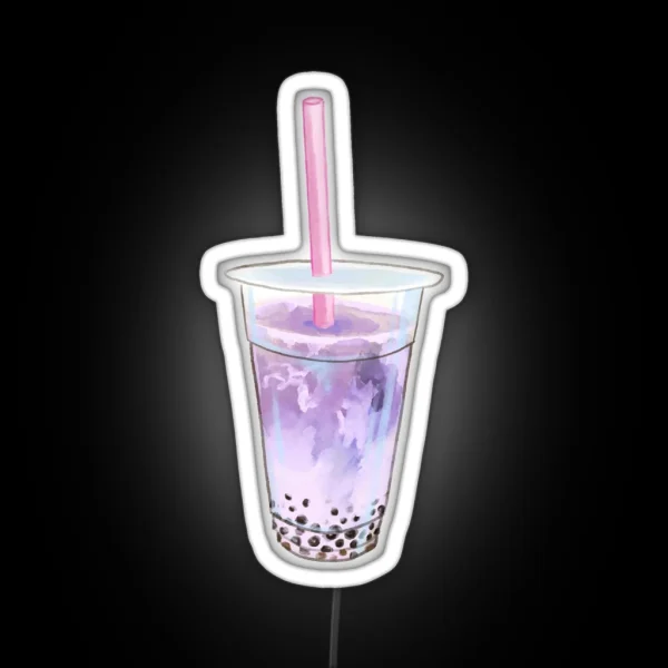 Watercolor Cute Taro Milk Tea Boba RGB Neon Sign