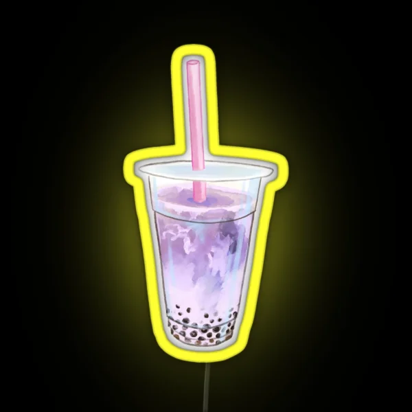 Watercolor Cute Taro Milk Tea Boba RGB Neon Sign