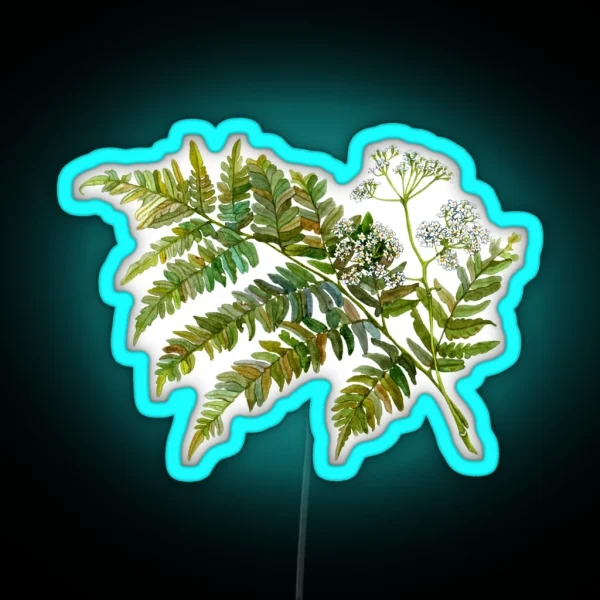 Watercolor Fern And Flowers RGB Neon Sign