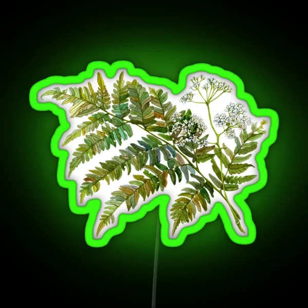Watercolor Fern And Flowers RGB Neon Sign
