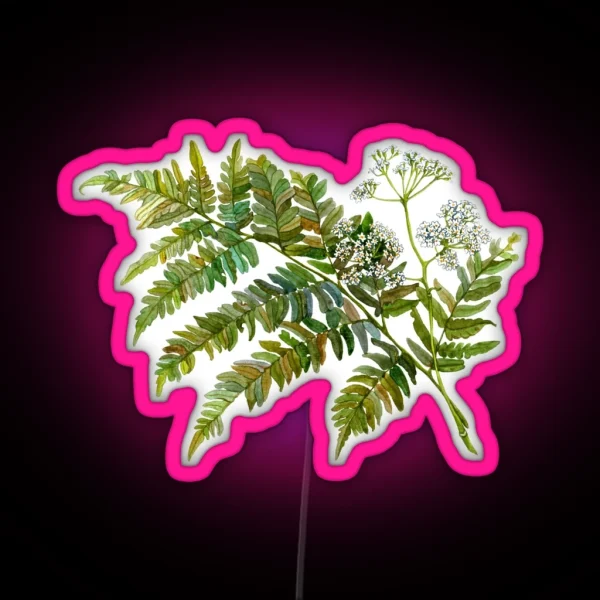 Watercolor Fern And Flowers RGB Neon Sign