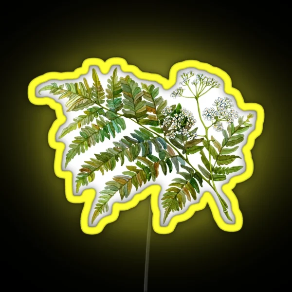 Watercolor Fern And Flowers RGB Neon Sign